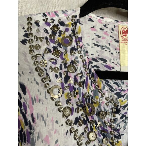 Split Personal Matthew Hekmatniaz Tunic Top Studded Collar-Colorful-Size Small - Picture 3 of 9